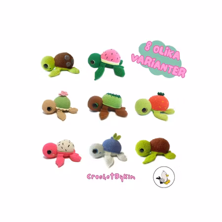 VIRKMÖNSTER Turtellini sköldpadda • 8 i 1 • amigurumi virkbeskrivning • crochetbykim • PDF