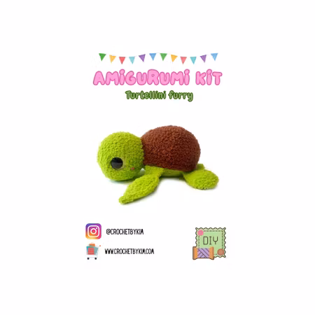 Amigurumi kit Sköldpadda Turtellini Furry • Virkset gosedjur • DIY-kit • Crochetbykim