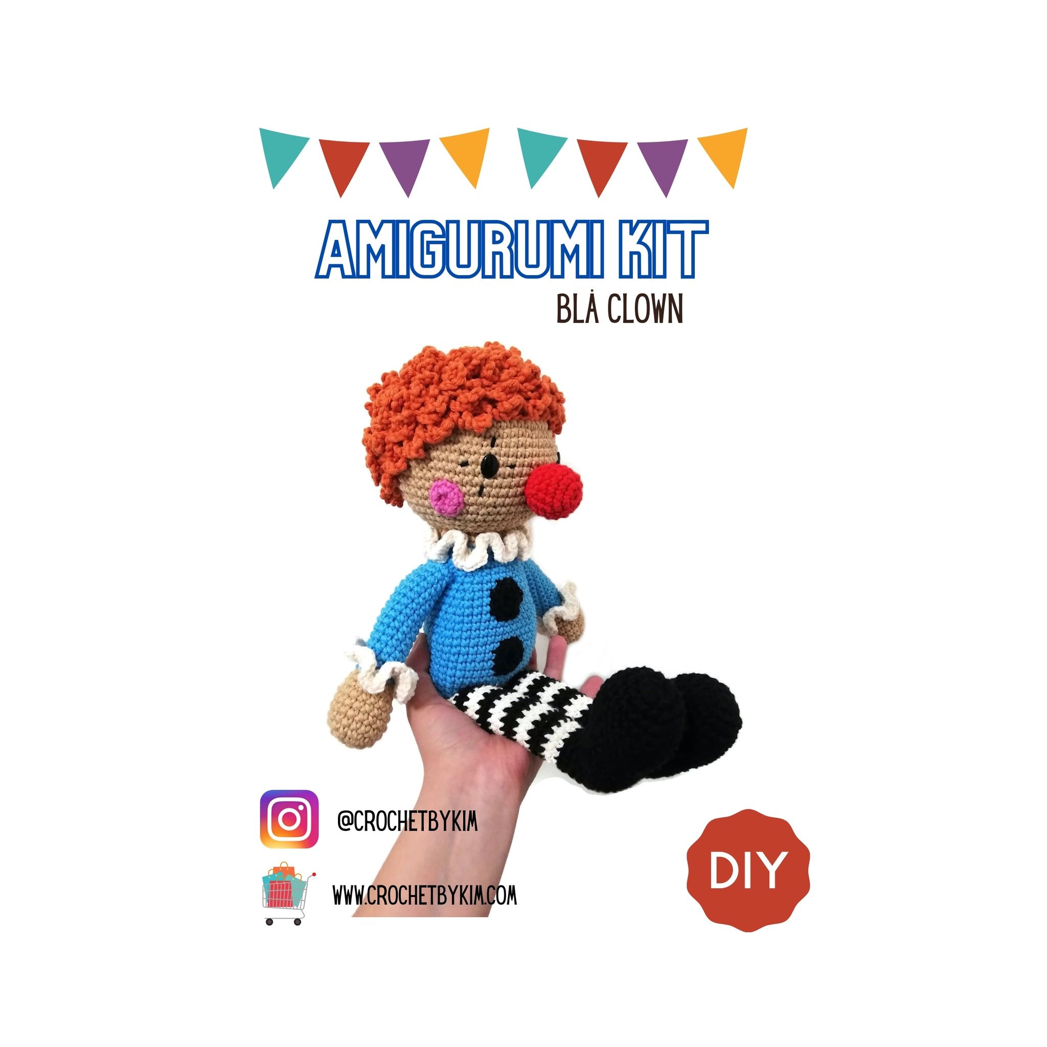 Amigurumi kit Blå Clown • Halloween • Virkset docka • DIY-kit • Crochetbykim
