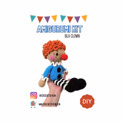 Amigurumi kit Blå Clown • Halloween • Virkset docka • DIY-kit • Crochetbykim