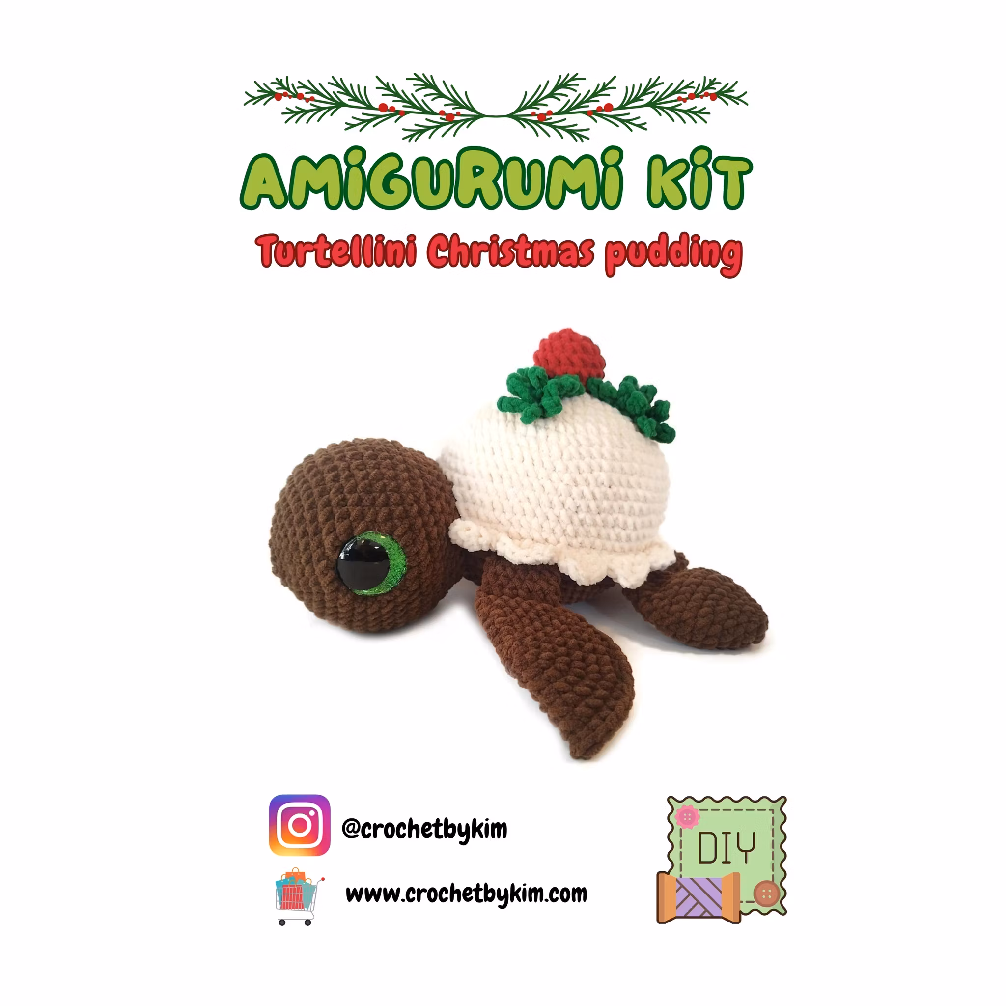 Amigurumi kit Christmas Pudding Sköldpadda Turtellini • Virkset gosedjur • DIY-kit • Crochetbykim