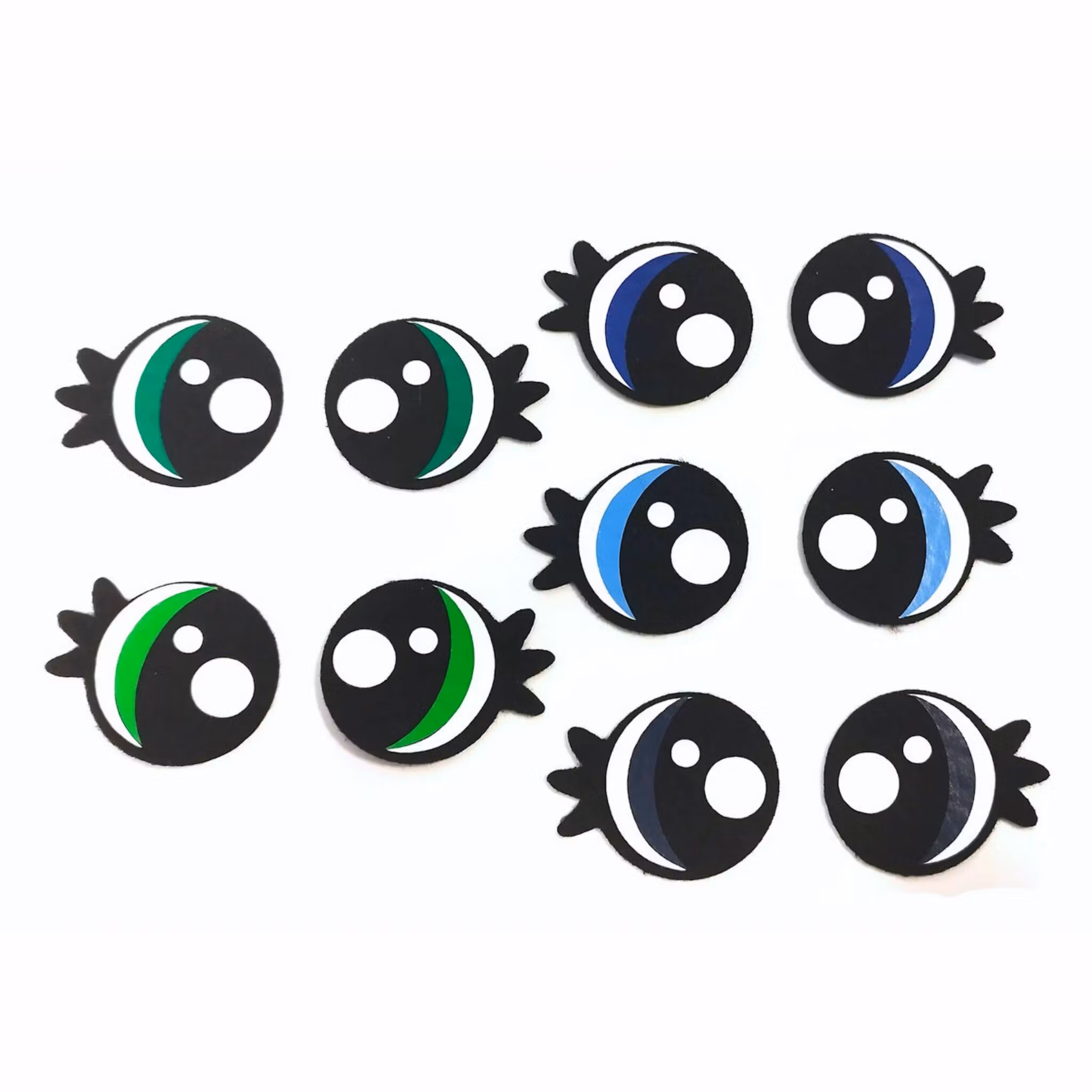 5 par blåa och gröna filtögon 40 mm • amigurumi ögon • tecknade ögon • Felt eyes
