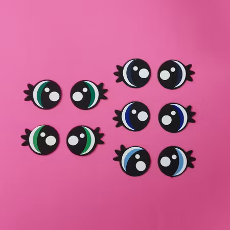 5 par blåa och gröna filtögon 40 mm • amigurumi ögon • tecknade ögon • Felt eyes