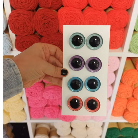 3D Glitterögon • 16 mm • 20 mm • 25 mm • 30 mm • Säkerhetsögon • Sink Eyes • Amigurumi ögon • Virka • Safety eyes • Nalleögon