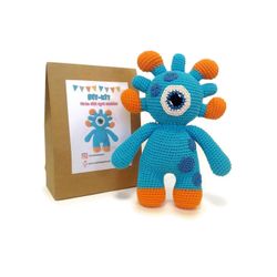 Amigurumi kit Monster BLINKY • Turkos monster • Virkset gosedjur • DIY-kit • Crochetbykim