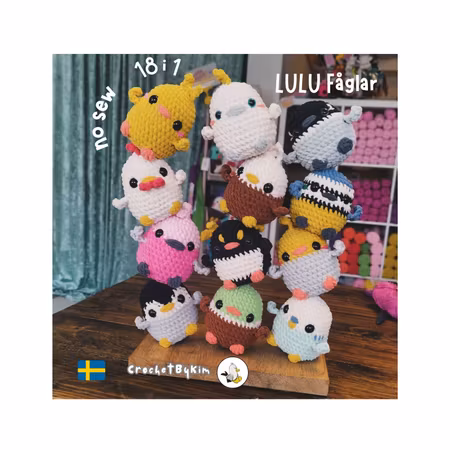 VIRKMÖNSTER LULU Plush fågel  • 18 olika • NO SEW amigurumi virkbeskrivning • crochetbykim • PDF