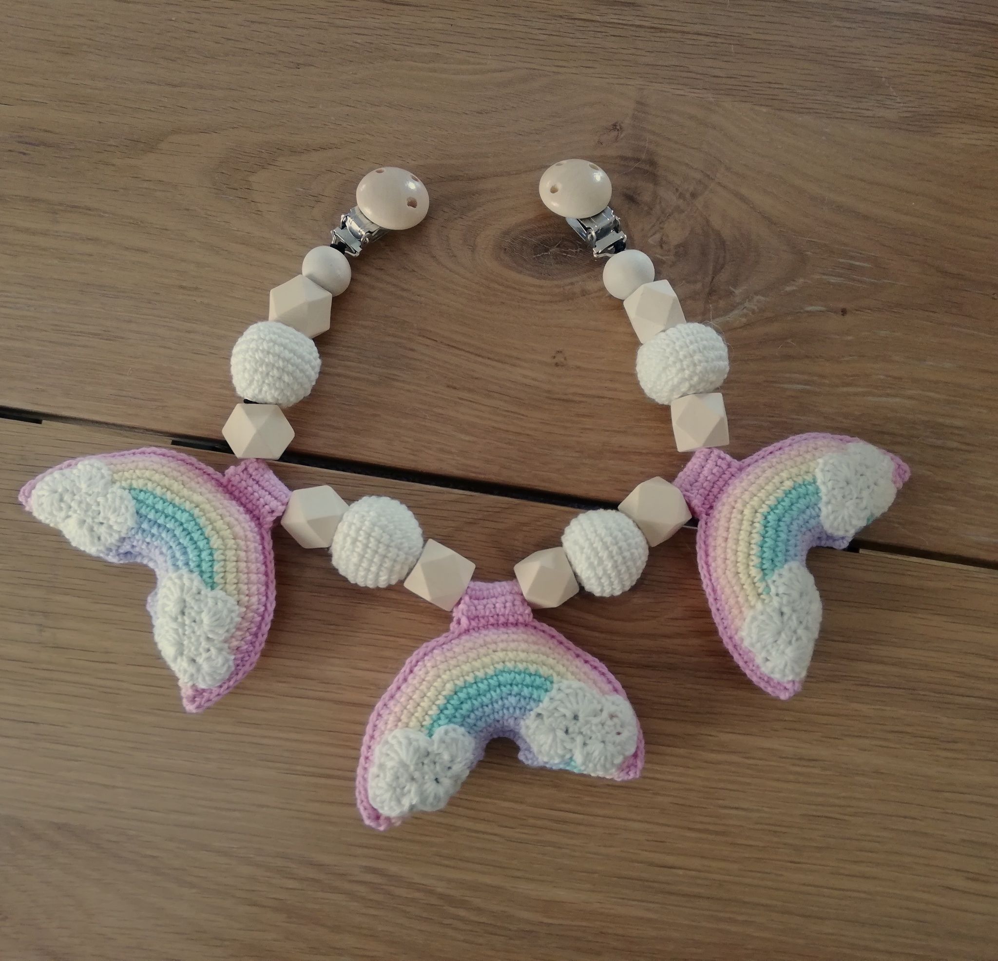 VIRKMÖNSTER Vagnmobil Regnbåge moln • Barnvagnsmobil • amigurumi virkbeskrivning • crochetbykim • PDF