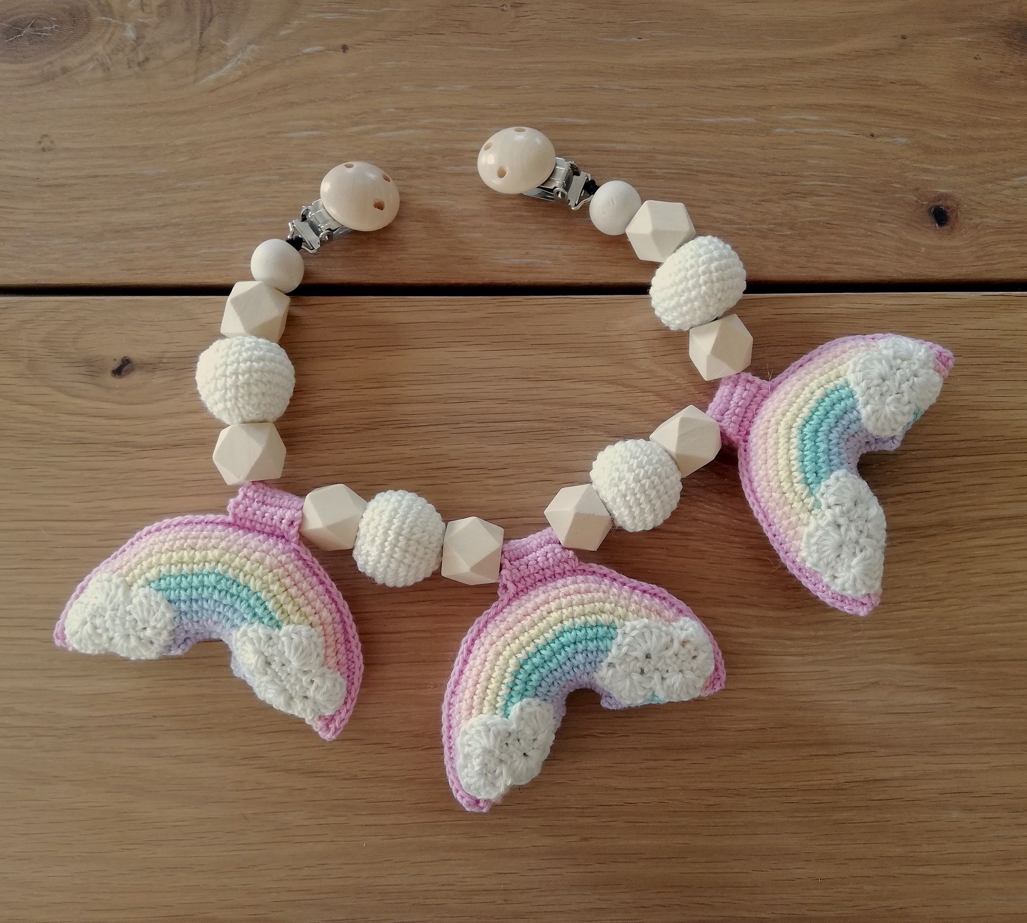 VIRKMÖNSTER Vagnmobil Regnbåge moln • Barnvagnsmobil • amigurumi virkbeskrivning • crochetbykim • PDF
