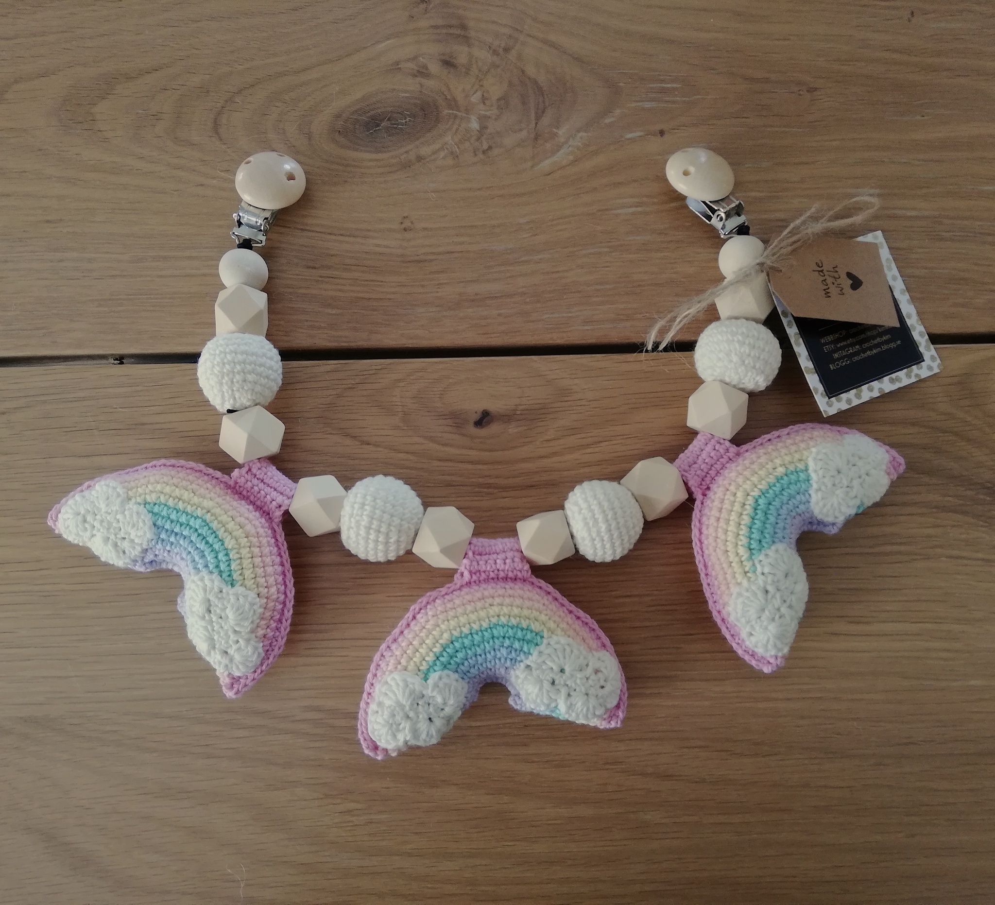 VIRKMÖNSTER Vagnmobil Regnbåge moln • Barnvagnsmobil • amigurumi virkbeskrivning • crochetbykim • PDF