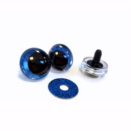 Blå 3D Off center Glitterögon 16mm 20mm 25mm 30mm • Sinker eyes • amigurumi ögon • virka • safety eyes • nalleögon