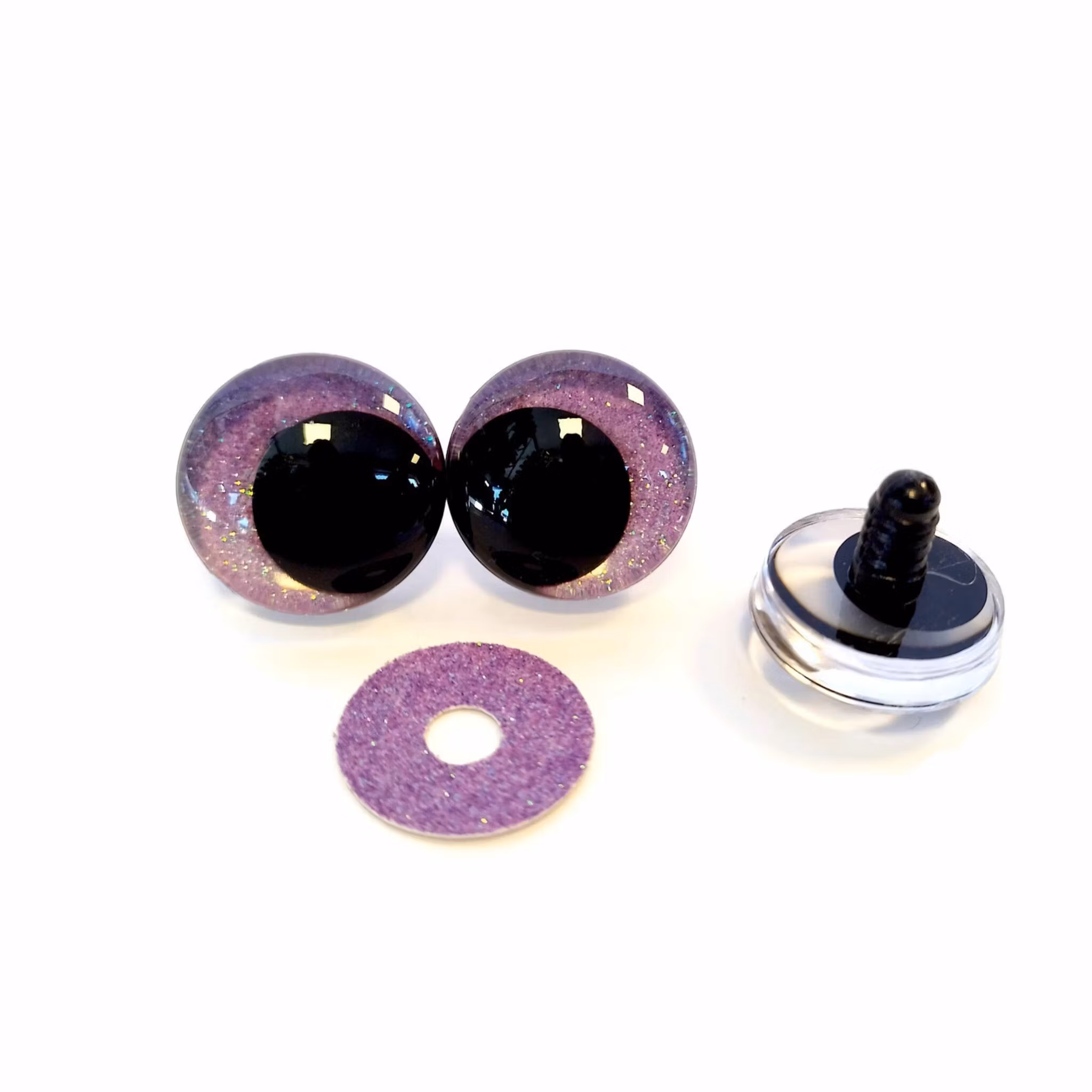 Ljuslila 3D Off center Glitterögon 16mm 20mm 25mm 30mm • Sinker eyes • amigurumi ögon • virka • safety eyes • nalleögon