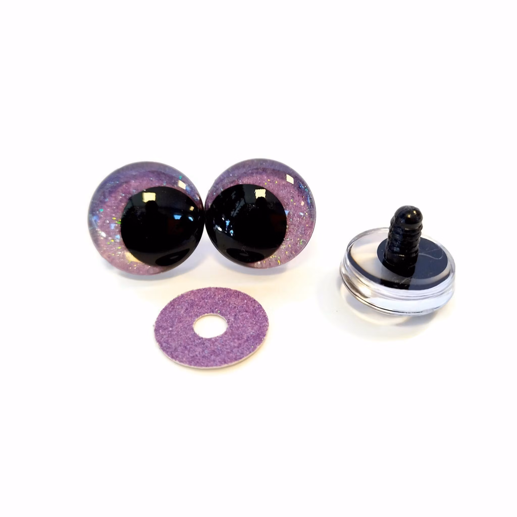 Ljuslila 3D Off center Glitterögon 16mm 20mm 25mm 30mm • Sinker eyes • amigurumi ögon • virka • safety eyes • nalleögon