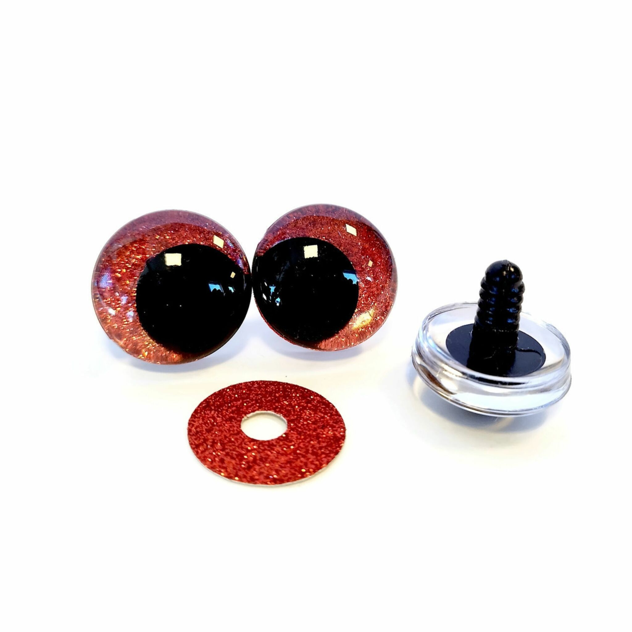 RÖD 3D Off center Glitterögon 16mm 20mm 25mm 30mm • Sinker eyes • amigurumi ögon • virka • safety eyes • nalleögon