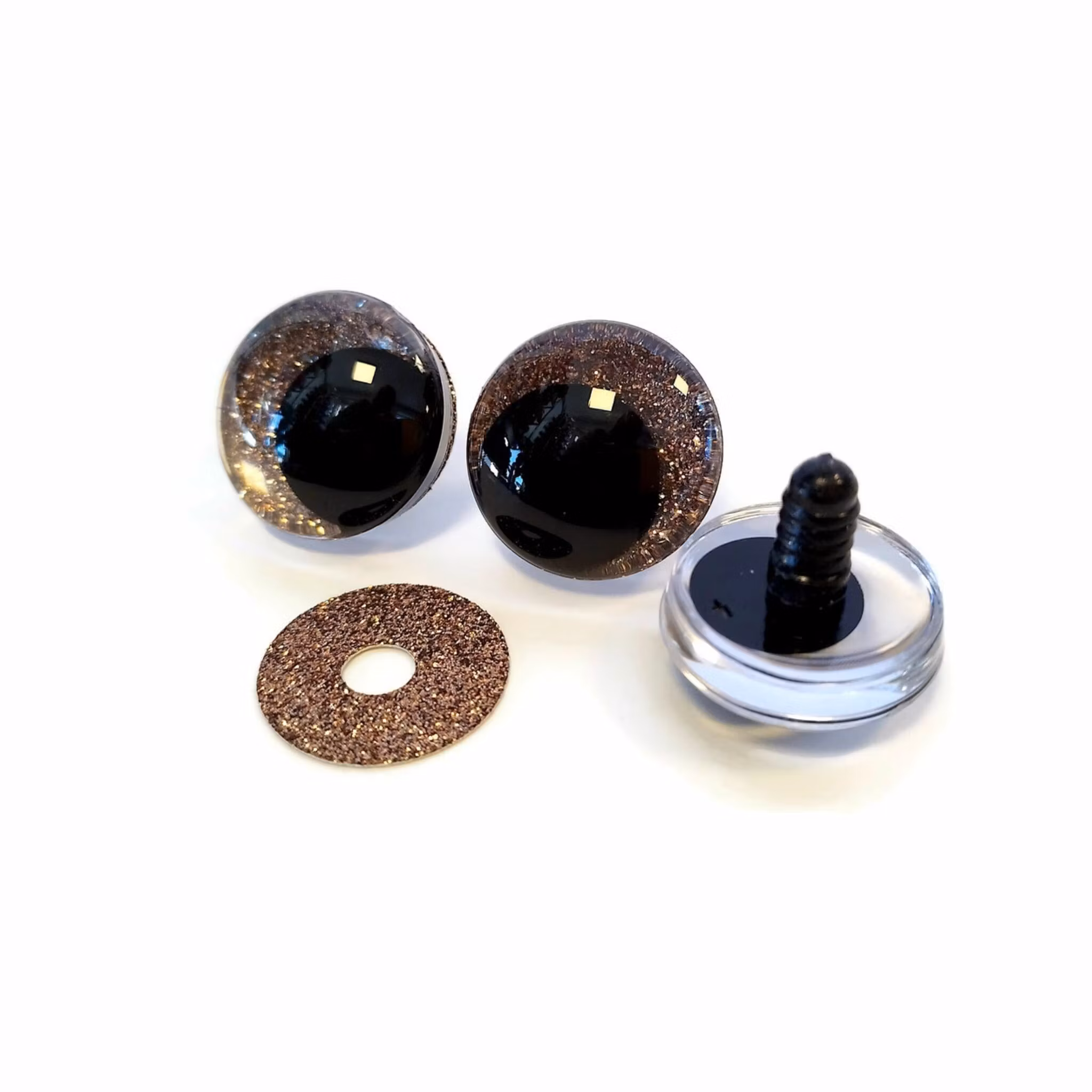 BRUN 3D Off center Glitterögon 16mm 20mm 25mm 30mm • Sinker eyes • amigurumi ögon • virka • safety eyes • nalleögon