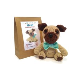 DIY kit Mops • Hund • Virkset gosedjur • Do it yourself • Crochetbykim