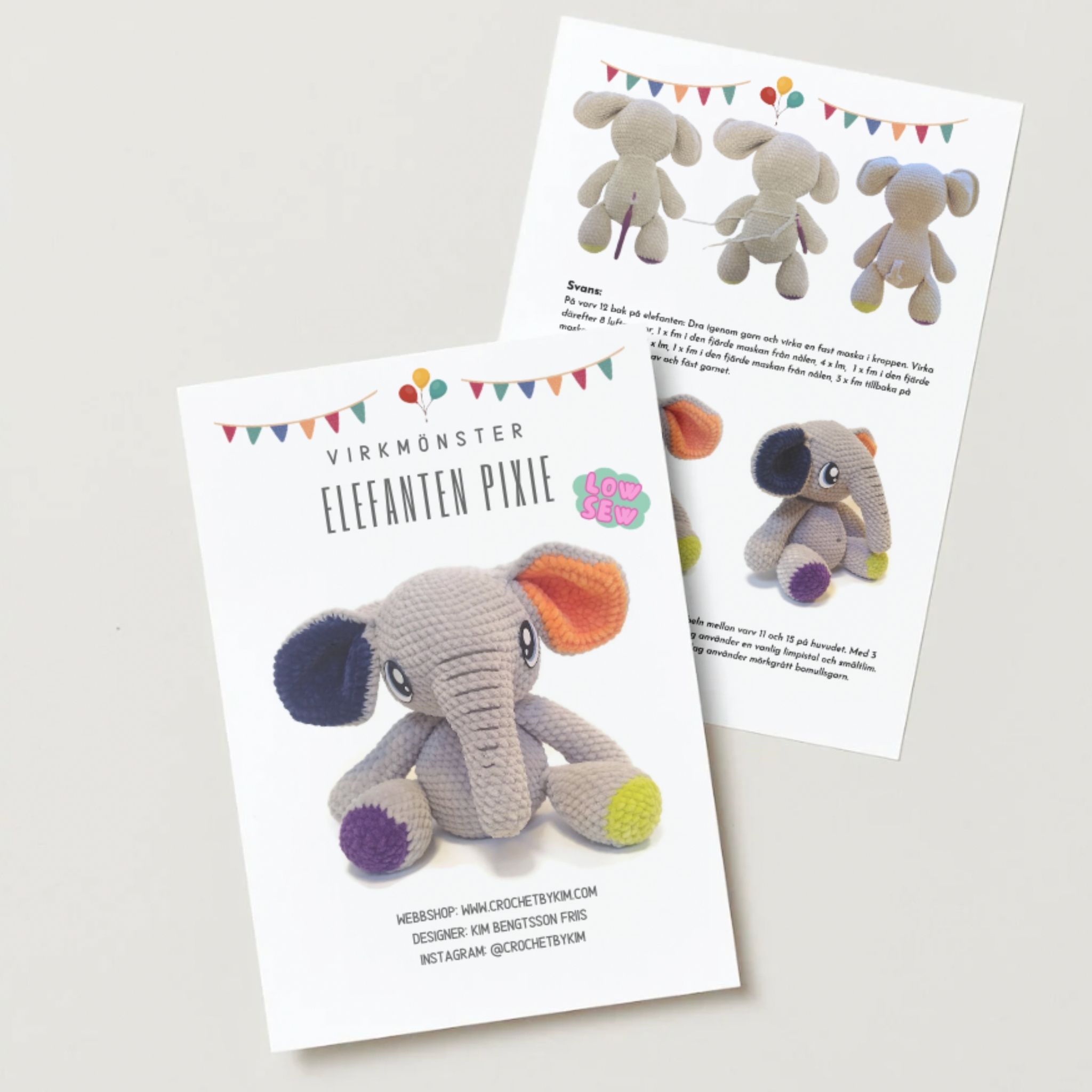 VIRKMÖNSTER Elefant Pixie • Safari • amigurumi virkbeskrivning • crochetbykim • PDF