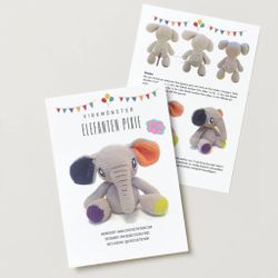 VIRKMÖNSTER Elefant Pixie • Safari • amigurumi virkbeskrivning • crochetbykim • PDF