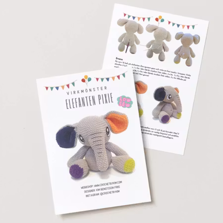 VIRKMÖNSTER Elefant Pixie • Safari • amigurumi virkbeskrivning • crochetbykim • PDF