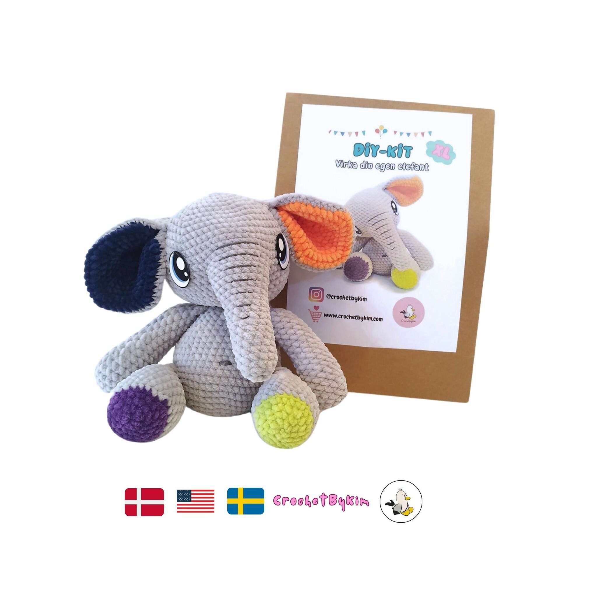 DIY kit Elefant PIXIE XL • Safari • Virkset gosedjur • Do it yourself kit • Crochetbykim