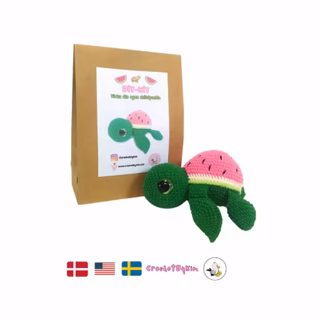 DIY kit Sköldpadda Turtellini Vattenmelon • Virkset gosedjur • DIY-kit • Crochetbykim