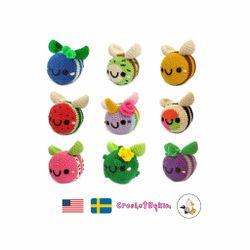 Virkmönster Bi • Jelly Bin • 9 i 1 mönster • Drakfrukt Blåbär Enhörning Pickle