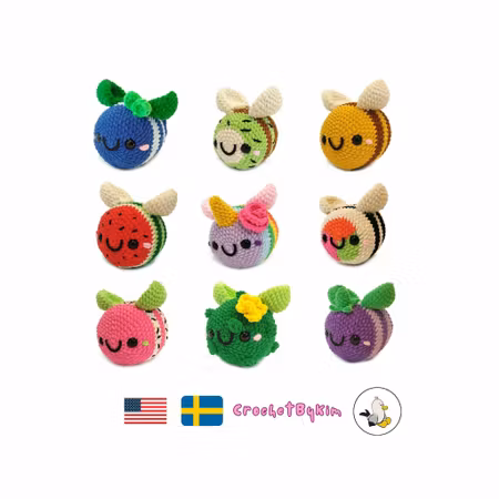 Virkmönster Bi • Jelly Bin • 9 i 1 mönster • Drakfrukt Blåbär Enhörning Pickle