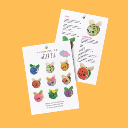 Virkmönster Bi • Jelly Bin • 9 i 1 mönster • Drakfrukt Blåbär Enhörning Pickle