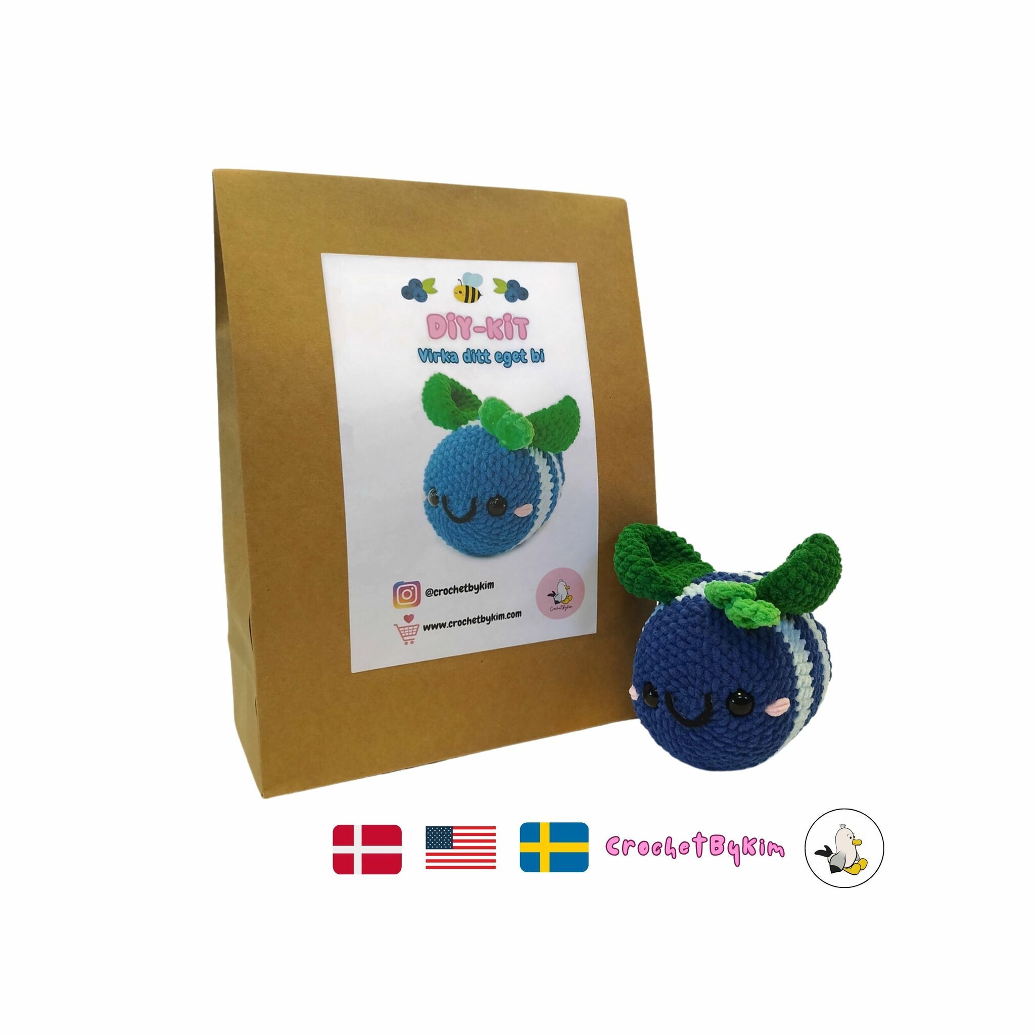 DIY Kit Jelly Bi Blåbär• Virkset gosedjur • Skapa ditt eget bi • Crochetbykim