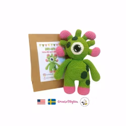 DIY kit Monster BLINKY • Grönt monster • Virkset gosedjur • DIY-kit • Crochetbykim