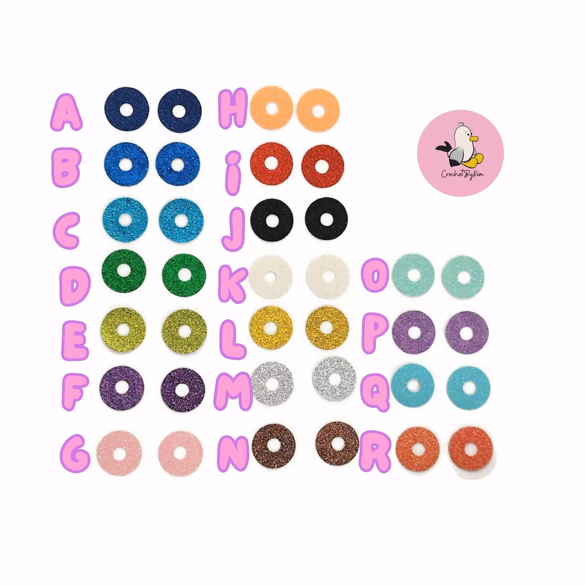 10 pack Glitterchips • Bakgrund till 3D Glitterögon • 16 mm • 20 mm • 25 mm • 30 mm • Säkerhetsögon • Sink Eyes • Amigurumi ögon • Virka • Safety eyes • Nalleögon