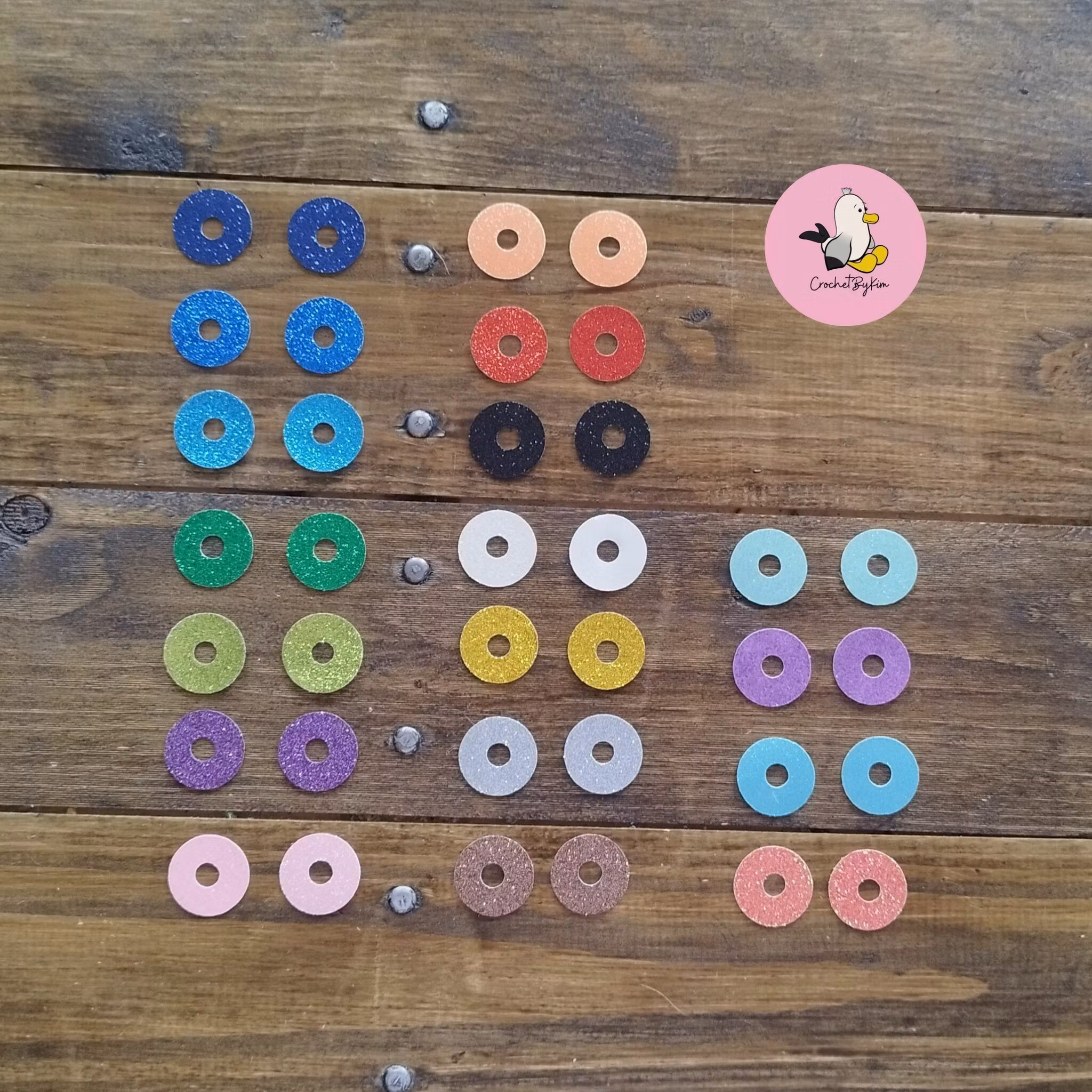 10 pack Glitterchips • Bakgrund till 3D Glitterögon • 16 mm • 20 mm • 25 mm • 30 mm • Säkerhetsögon • Sink Eyes • Amigurumi ögon • Virka • Safety eyes • Nalleögon