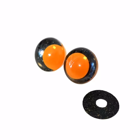Svarta 3D Off center Glitterögon med orange pupill 16mm 20mm 25mm 30mm • Sinker eyes • amigurumi ögon • virka • safety eyes • nalleögon