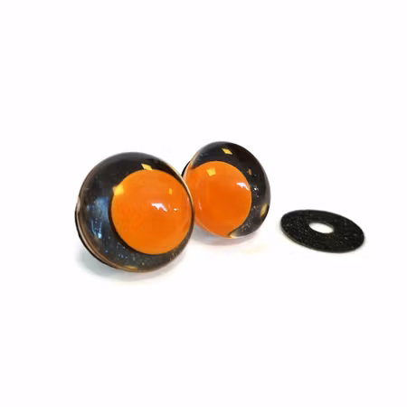 Svarta 3D Off center Glitterögon med orange pupill 16mm 20mm 25mm 30mm • Sinker eyes • amigurumi ögon • virka • safety eyes • nalleögon