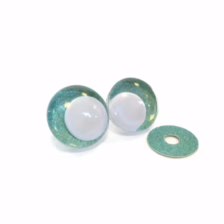 Mint 3D Off center Glitterögon med vit pupill 16mm 20mm 25mm 30mm • Sinker eyes • amigurumi ögon • virka • safety eyes • nalleögon