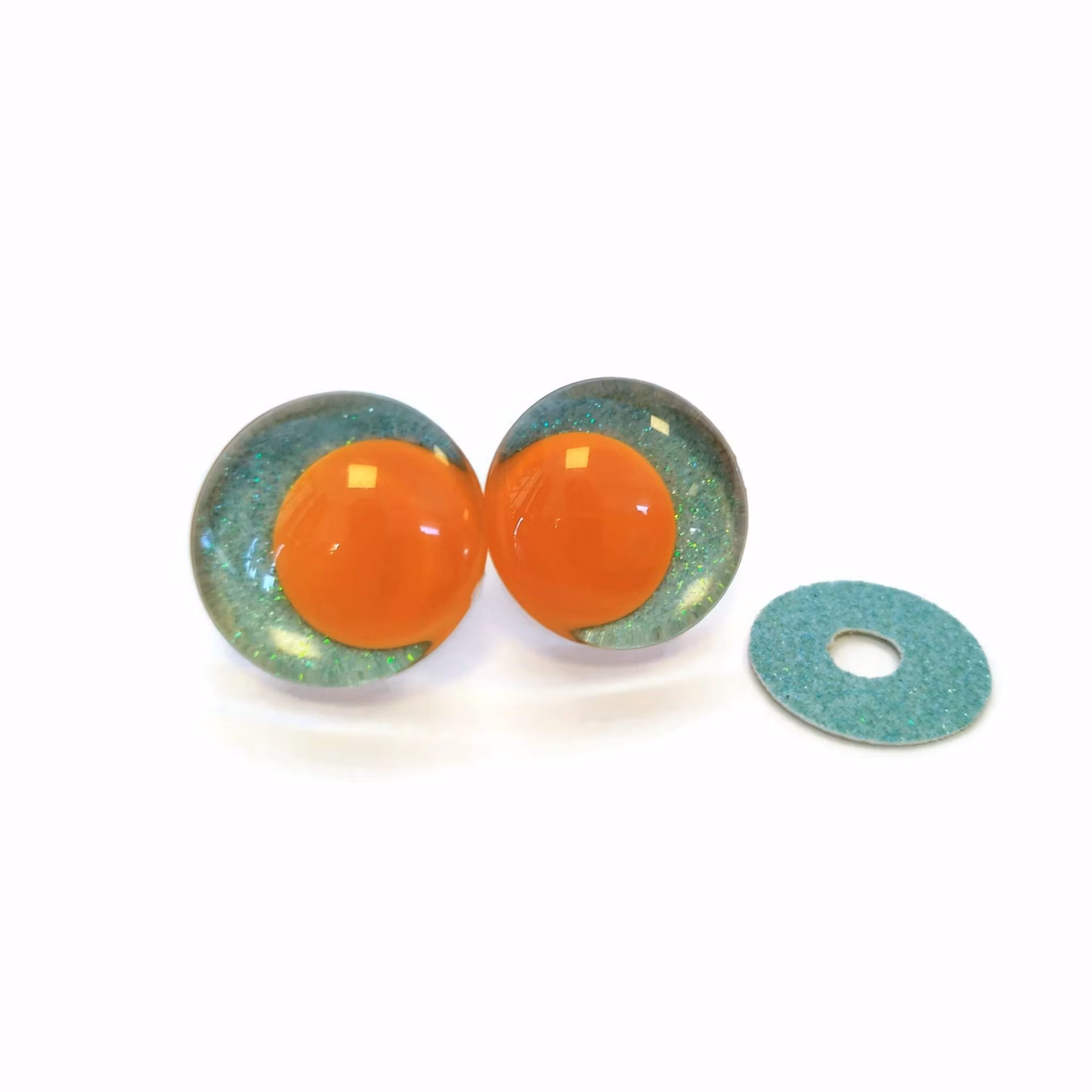Mint 3D Off center Glitterögon med orange pupill 16mm 20mm 25mm 30mm • Sinker eyes • amigurumi ögon • virka • safety eyes • nalleögon