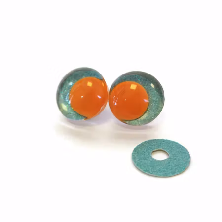 Mint 3D Off center Glitterögon med orange pupill 16mm 20mm 25mm 30mm • Sinker eyes • amigurumi ögon • virka • safety eyes • nalleögon