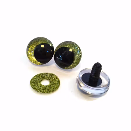 Lime 3D Off center Glitterögon 16mm 20mm 25mm 30mm • Sinker eyes • amigurumi ögon • virka • safety eyes • nalleögon