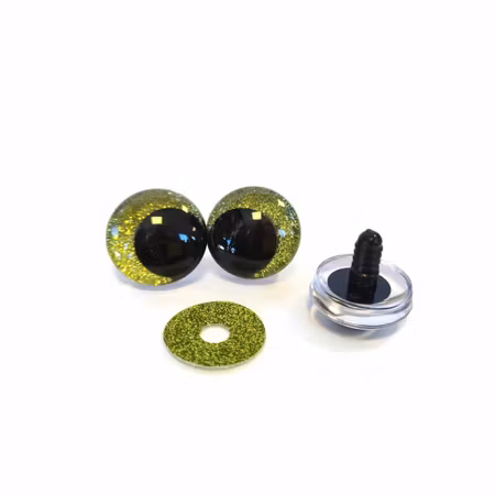 Lime 3D Off center Glitterögon 16mm 20mm 25mm 30mm • Sinker eyes • amigurumi ögon • virka • safety eyes • nalleögon