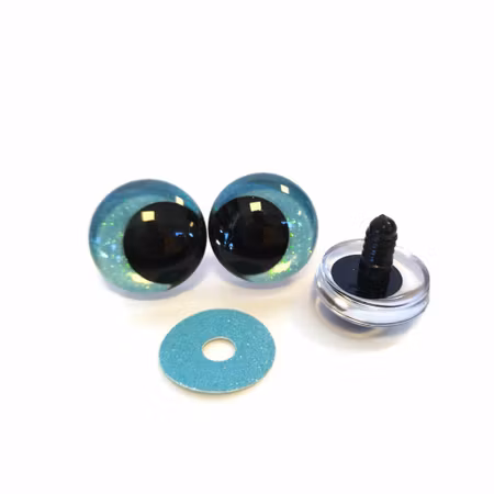 Ljusblå 3D Off center Glitterögon 16mm 20mm 25mm 30mm • Sinker eyes • amigurumi ögon • virka • safety eyes • nalleögon