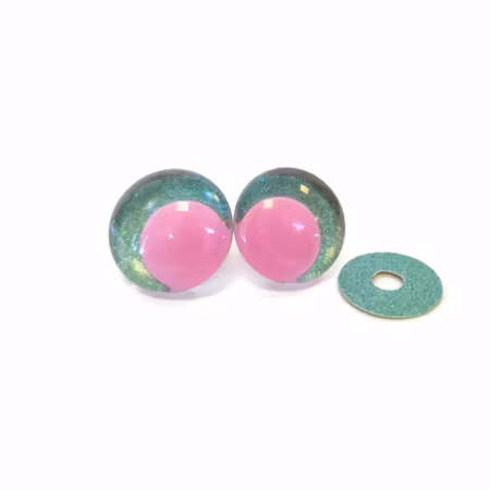 Mint 3D Off center Glitterögon med rosa pupill 16mm 20mm 25mm 30mm • Sinker eyes • amigurumi ögon • virka • safety eyes • nalleögon