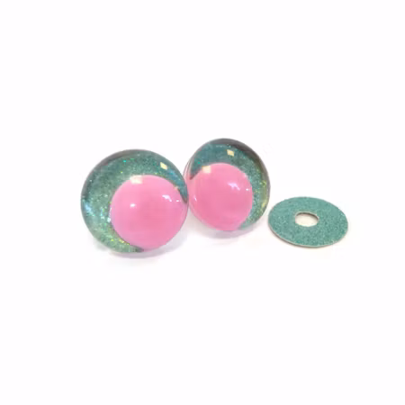 Mint 3D Off center Glitterögon med rosa pupill 16mm 20mm 25mm 30mm • Sinker eyes • amigurumi ögon • virka • safety eyes • nalleögon