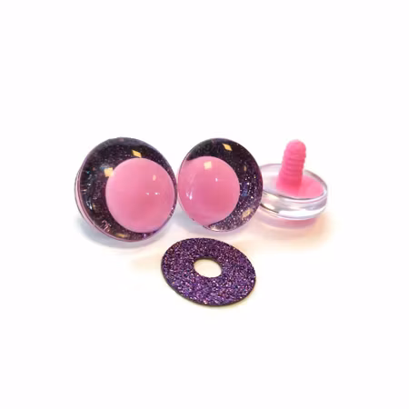 Lila 3D Off center Glitterögon med rosa pupill 16mm 20mm 25mm 30mm • Sinker eyes • amigurumi ögon • virka • safety eyes • nalleögon