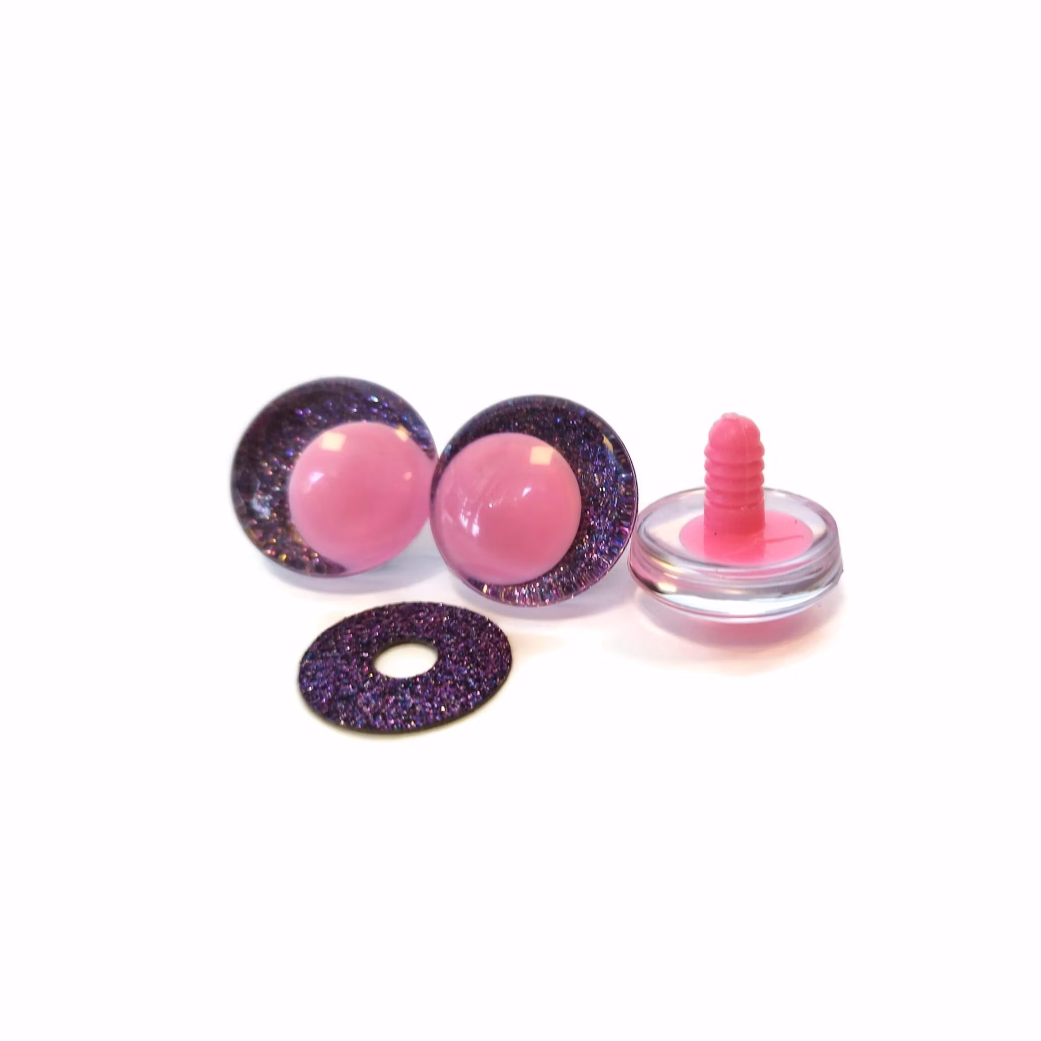 Lila 3D Off center Glitterögon med rosa pupill 16mm 20mm 25mm 30mm • Sinker eyes • amigurumi ögon • virka • safety eyes • nalleögon