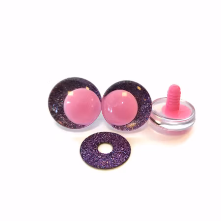 Lila 3D Off center Glitterögon med rosa pupill 16mm 20mm 25mm 30mm • Sinker eyes • amigurumi ögon • virka • safety eyes • nalleögon