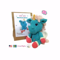 DIY kit CARAMELLI XL • Enhörning Unicorn • Virkset gosedjur • Do it yourself kit • Crochetbykim