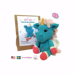 DIY kit CARAMELLI XL • Enhörning Unicorn • Virkset gosedjur • Do it yourself kit • Crochetbykim