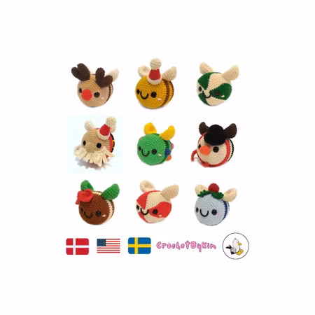 Virkmönster Juliga Bi • Jelly Bin • 9 i 1 mönster • Tomte Pepparkaka Ren Candy cane