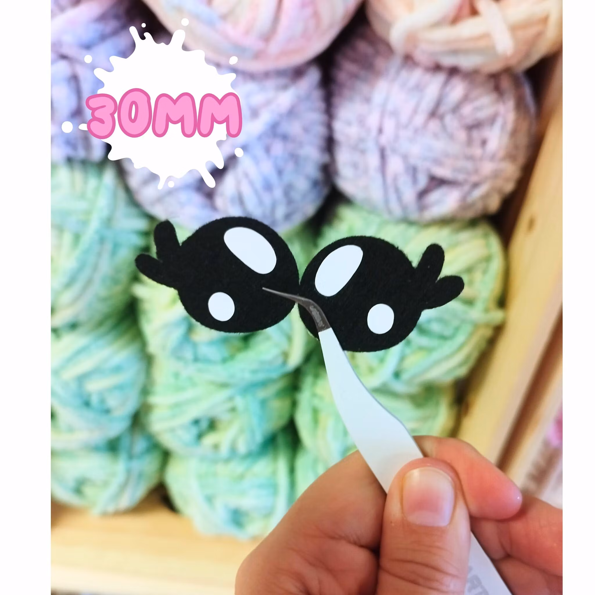 Handgjorda filtögon 30 mm med ögonfransar • amigurumi ögon • tecknade ögon • Felt eyes