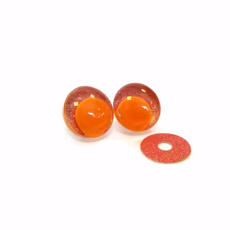 Röda 3D Off center Glitterögon med orange pupill 16mm 20mm 25mm 30mm • Sinker eyes • amigurumi ögon • virka • safety eyes • nalleögon