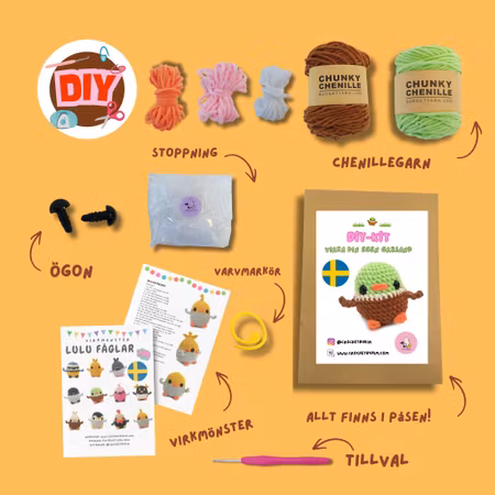 DIY Kit LULU Gräsand• Virkset gosedjur • Skapa din egen fågel • Crochetbykim